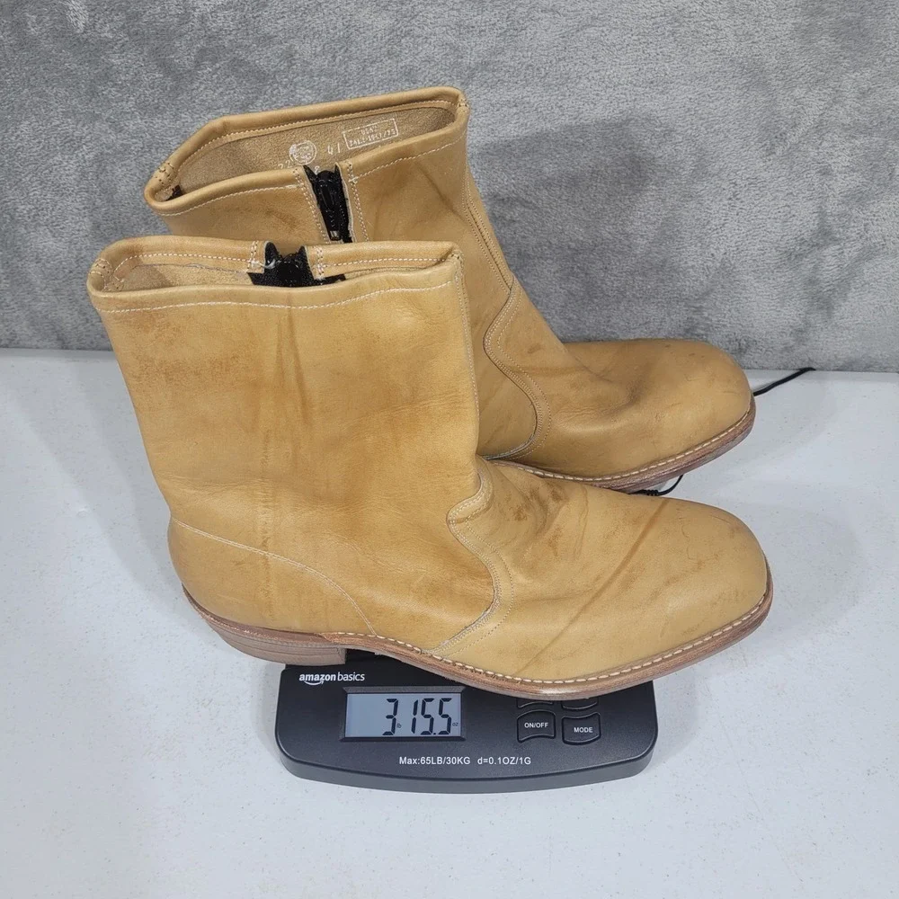 Vintage HY-TEST Mens 12 Tan Anchor Flange Leather Steel Toe Side Zip Boots H732